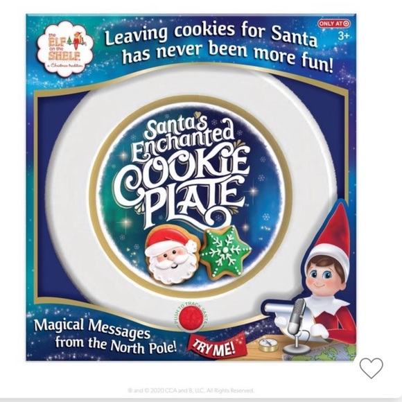 elf on the shelf Other - NWT Santa Claus enchanted cookie plate Christmas tracker button kids